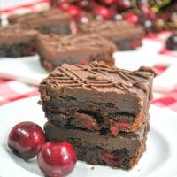 Black Forest Brownies with Cherries on a plate0