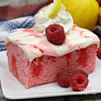 Drop what you're doing and you can make this easy Raspberry Lemonade Poke Cake before supper tonight. It uses packaged cake mix!