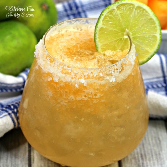 This Skinny Cantaloupe Margarita is a blended drink with actual cantaloupe pieces inside. It's easy to make and will be the hit of your next get together!