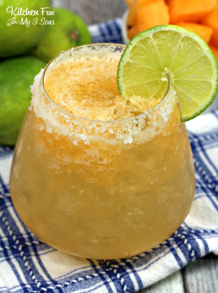 This Skinny Cantaloupe Margarita is a blended drink with actual cantaloupe pieces inside. It's easy to make and will be the hit of your next get together!