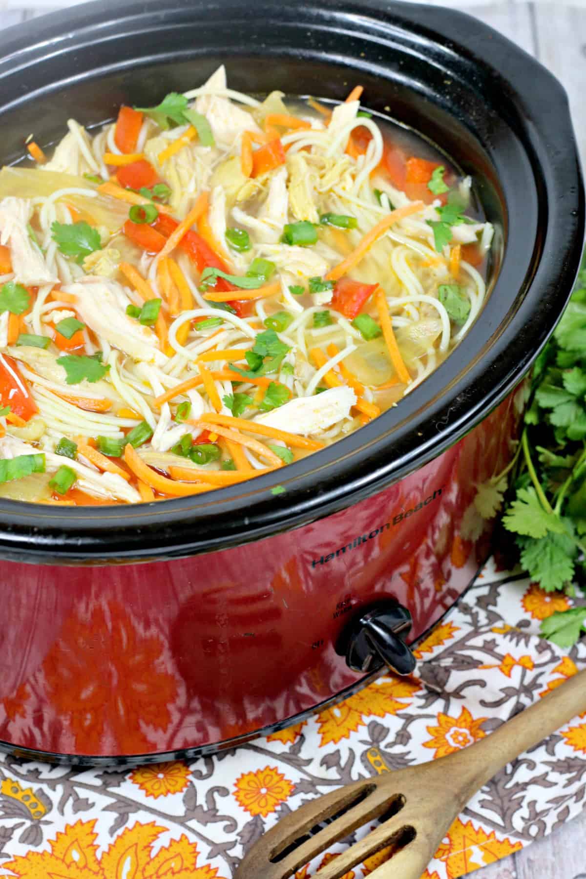 This Asian Chicken Noodle Soup takes a comforting classic to the next level with rich, savory flavors. The traditional umami-packed broth perfectly complements the tender chicken, hearty noodles, and vibrant veggies, making it a warm and nourishing meal you'll crave again and again! Asian Chicken Noodle Soup in a crockpot