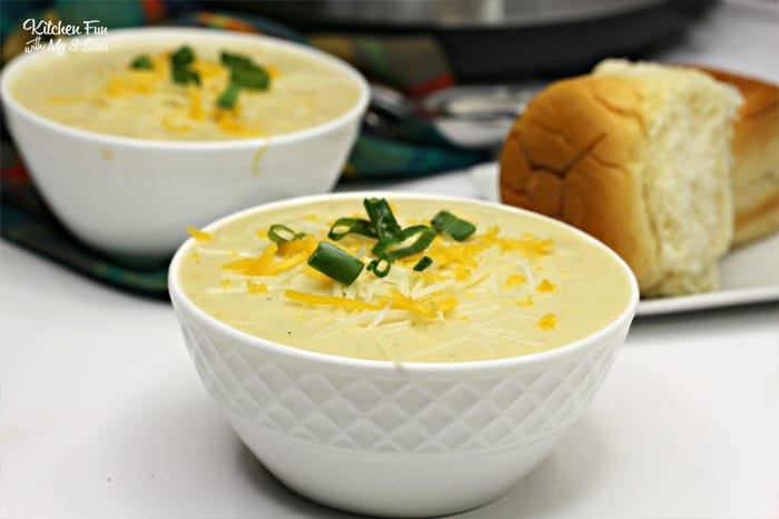 This Instant Pot Potato Soup is made in only minutes from chopping vegetables to the dinner table. It's cheesy, hearty and the whole family loves it.