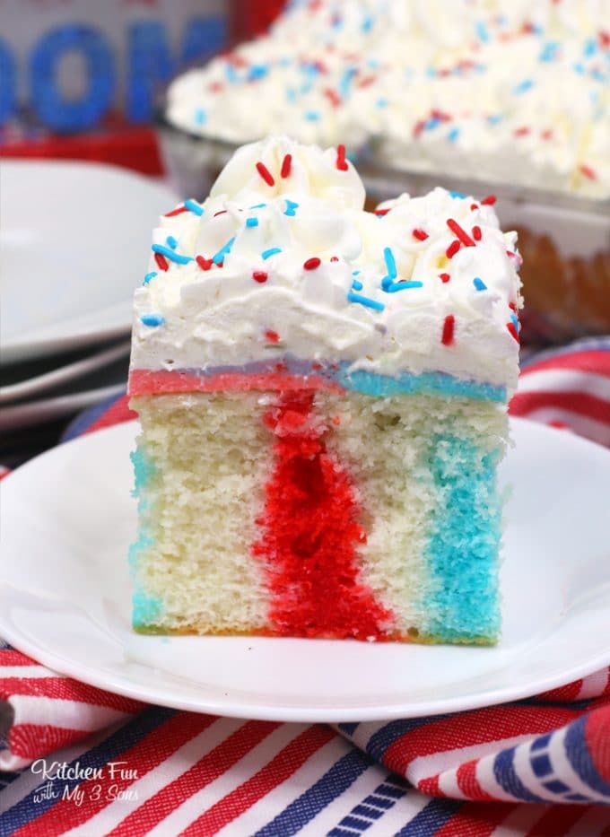 A 4th of July Poke Cake is the perfect Independence Day dessert. It's so pretty and full of festive red, white and blue colors.