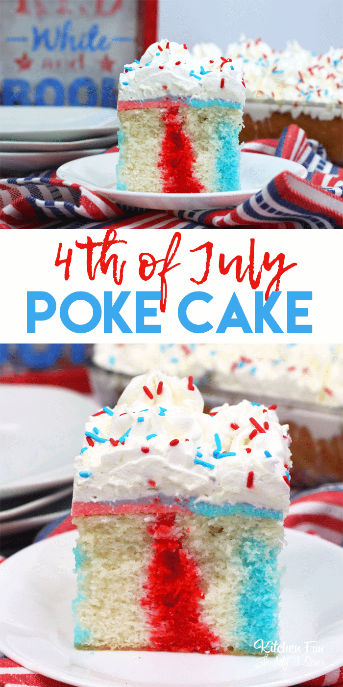A 4th of July Poke Cake is the perfect Independence Day dessert. It's so pretty and absolutely delicious.