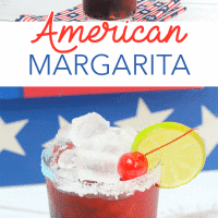 American Margarita with lime and a maraschino cherry.