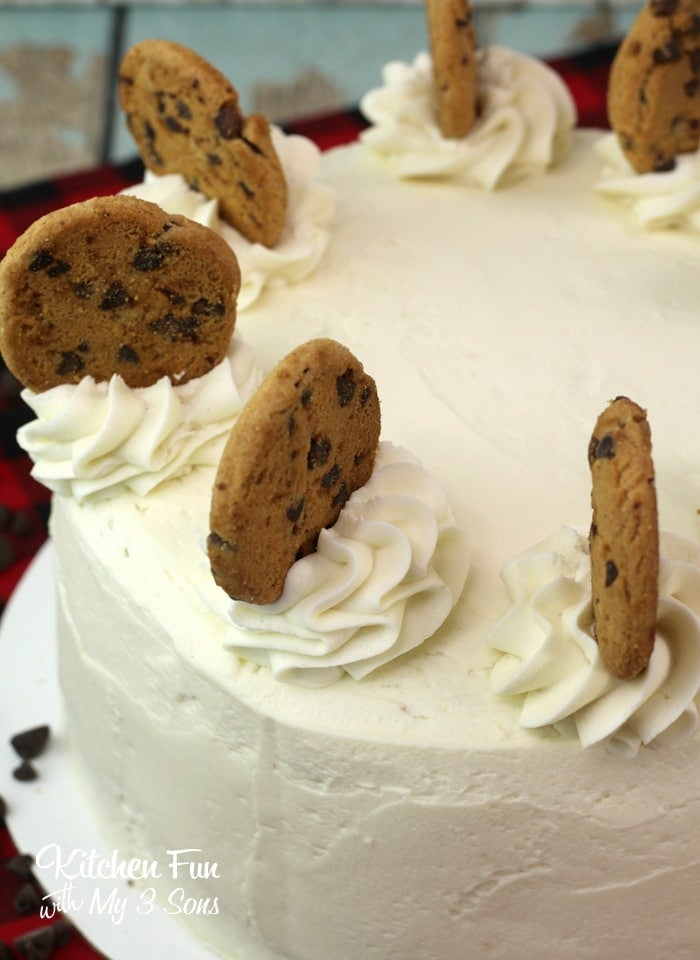This Milk and Cookies Cake is a decadent dessert loaded with chocolate chips and rich vanilla. 