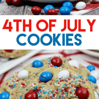 Patriotic M&M Fire Works cookies with sprinkles on a plate.