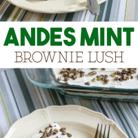 Andes Mint Brownie Lush with chopped Andes mints on top.