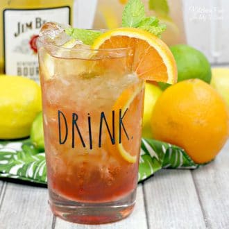 A delicious fruit infused tea with Bourbon. This Back Porch Bourbon Tea drink recipe is so tasty.