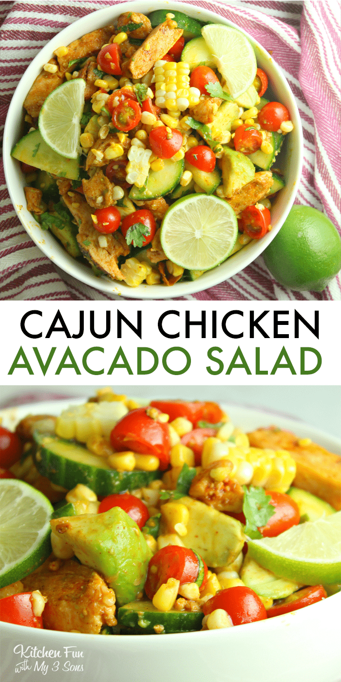 Cajun Lime Chicken Avocado Salad with corn and tangy cilantro lime dressing will knock your socks off. This is a a delicious summer salad.