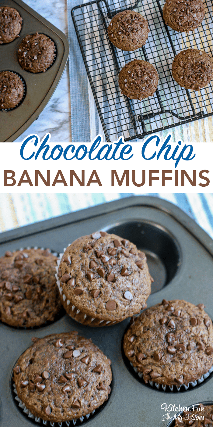 Pinterest title image for Chocolate Chip Banana Muffins.