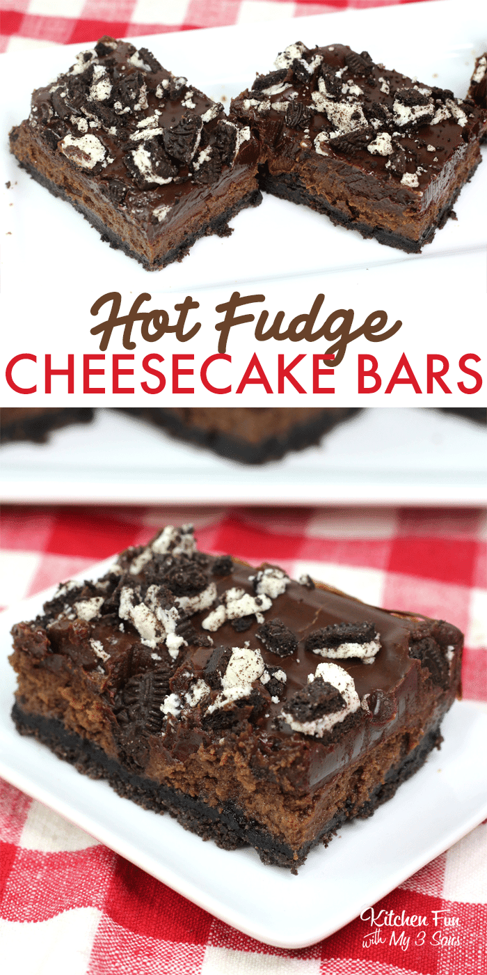 Hot Fudge Cheesecake Bars are an amazing dessert with a cream cheese filling and an Oreo crust. This is a chocolate lovers dream!