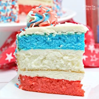A Patriotic Layered Cake is a fun and festive dessert for the 4th of July! If you need a red, white and blue dessert to this Independence day, this is it.