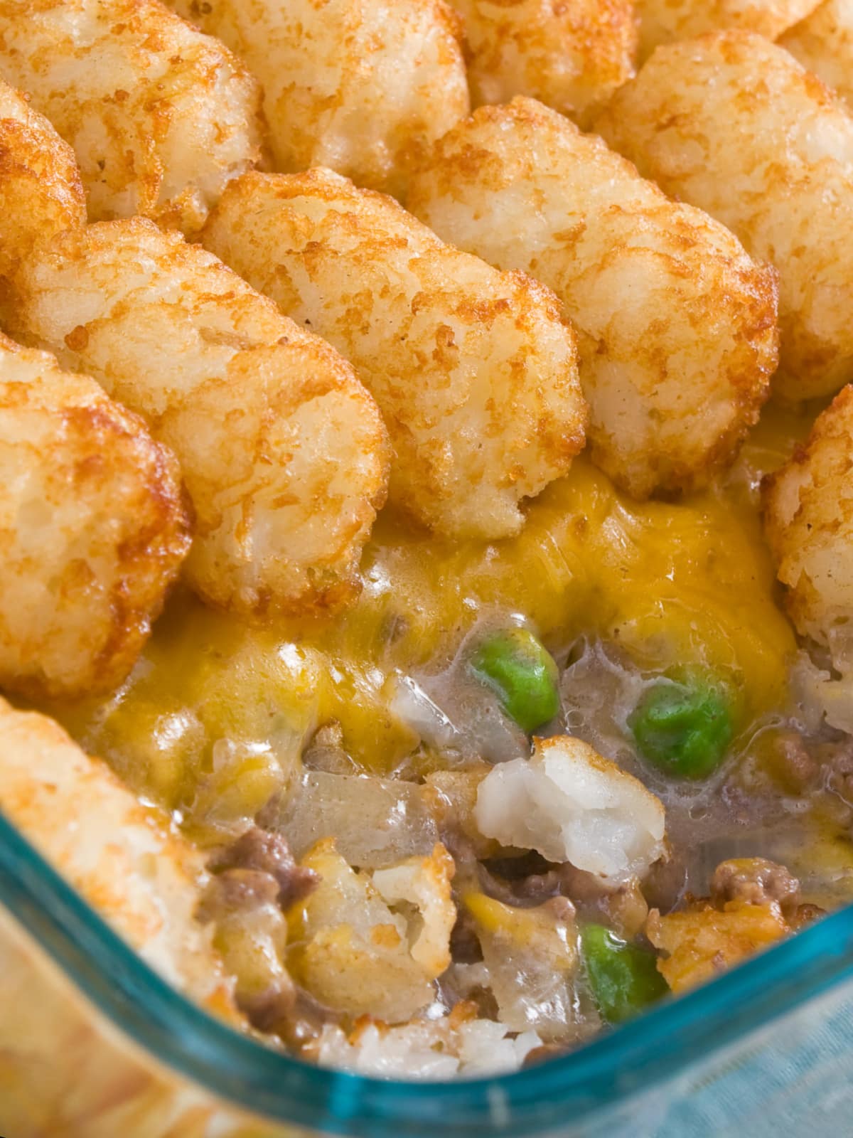 clow up of Tater Tot Casserole