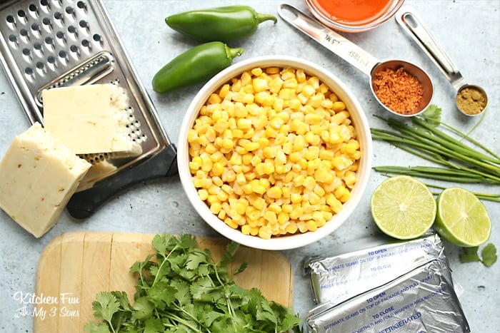 The ingredients for skillet Mexican corn dip.