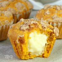 These pumpkin cream cheese muffins are the perfect fall treat. They are have a cream cheese mixture filling and a crumbly cinnamon topping.