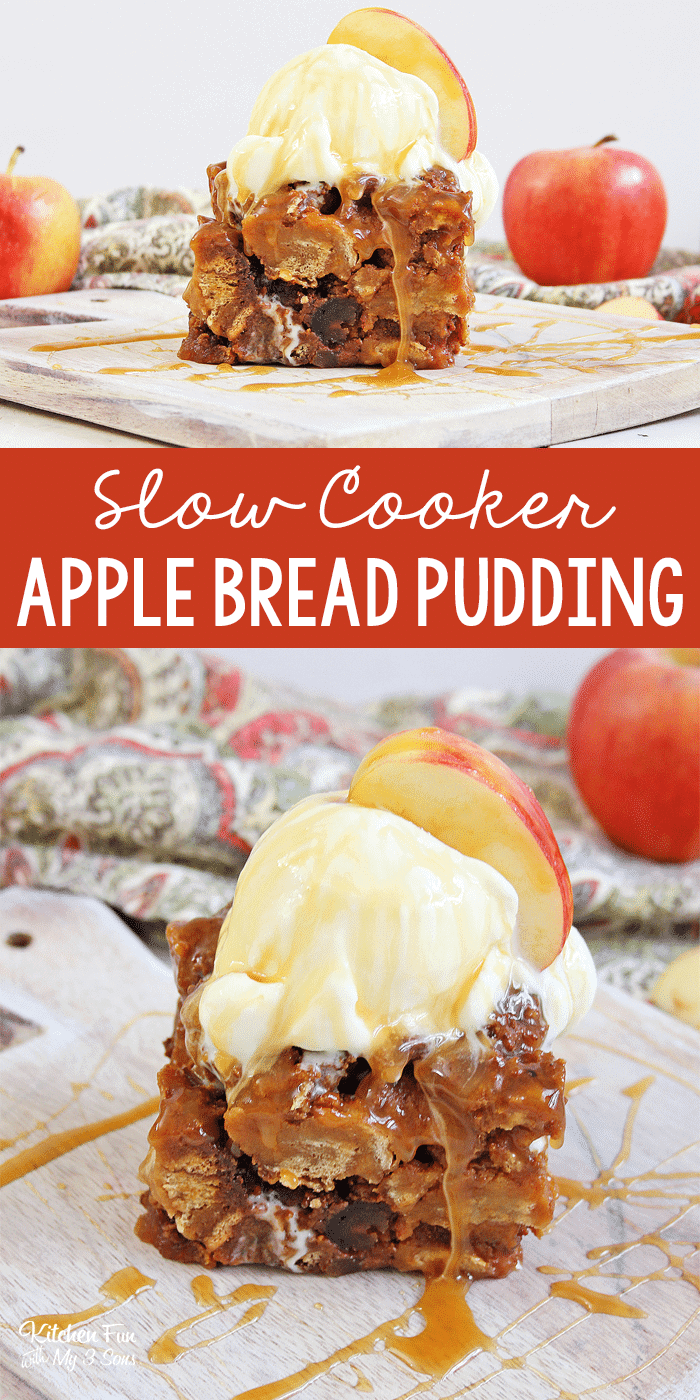 Pinterest title image for Slow Cooker Apple Bread Pudding.
