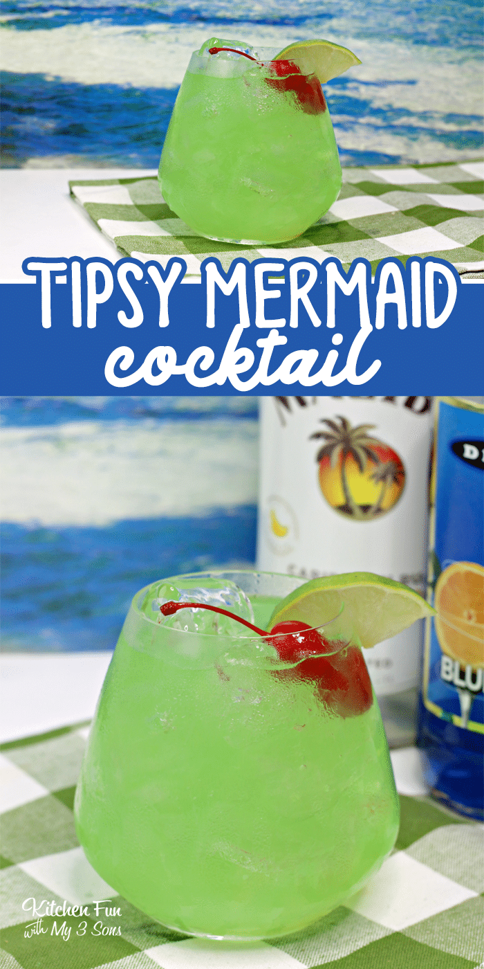 Tipsy Mermaid cocktail is a delicious combo of Blue Curacao, Banana Rum, Spiced Rum and pineapple juice. | Summer Cocktail Recipe | Alcoholic Drinks Recipes