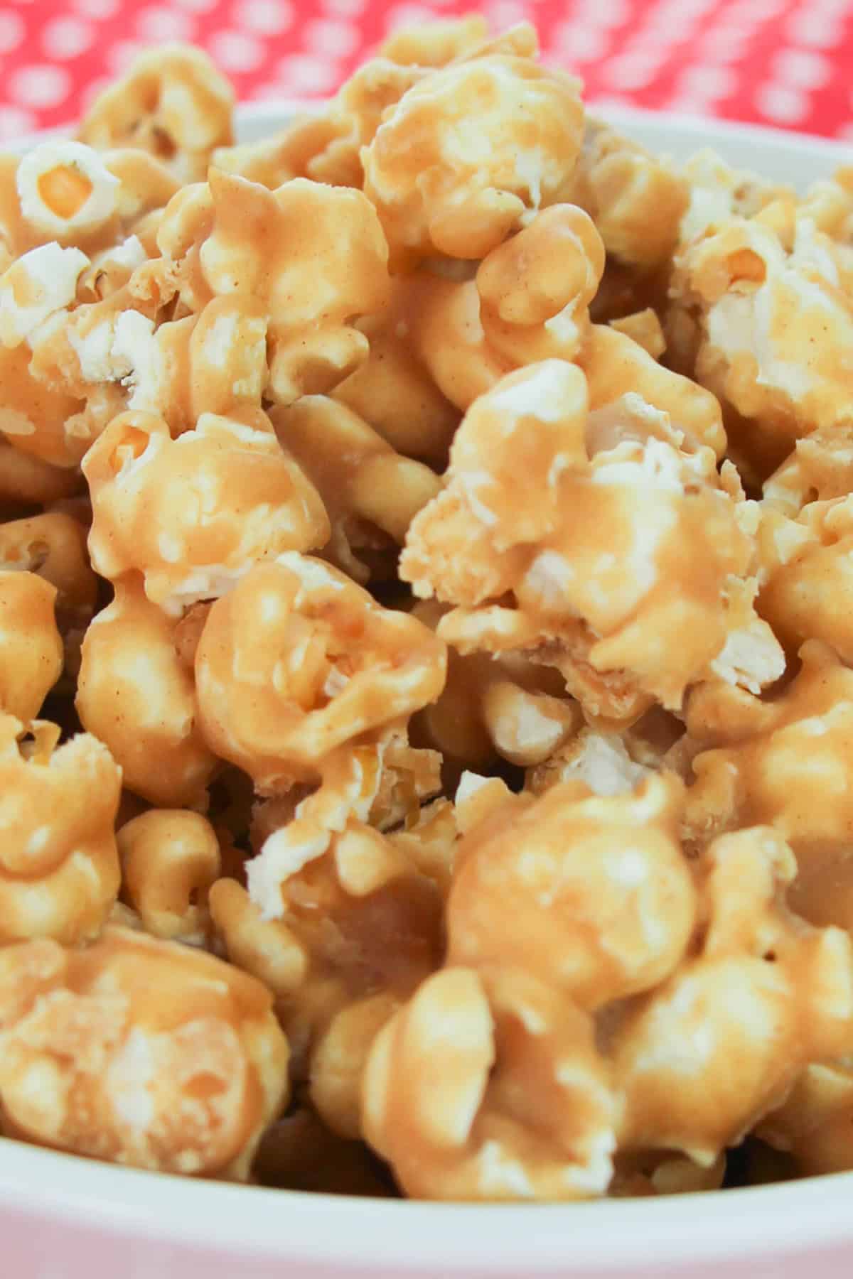This easy Peanut Butter Popcorn recipe uses just 4-ingredients and is the most delicious snack for peanut butter lovers! Peanut Butter Popcorn close