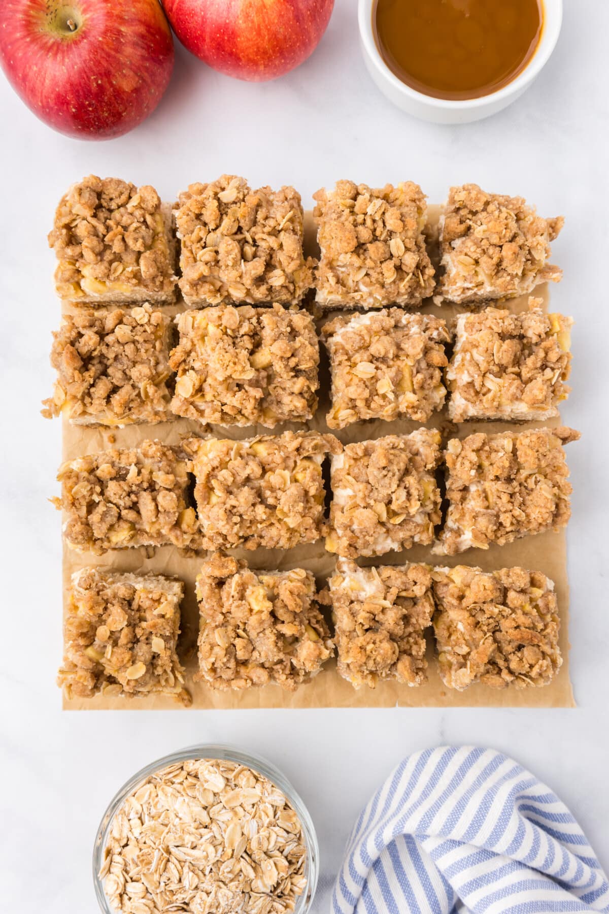 caramel apple cheesecake bars cut into pieces
