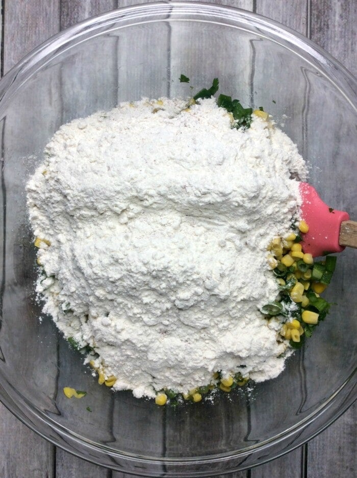 flour on top of corn mixture