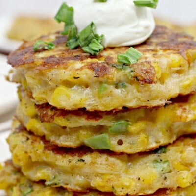 Corn Fritters stacked on a plate