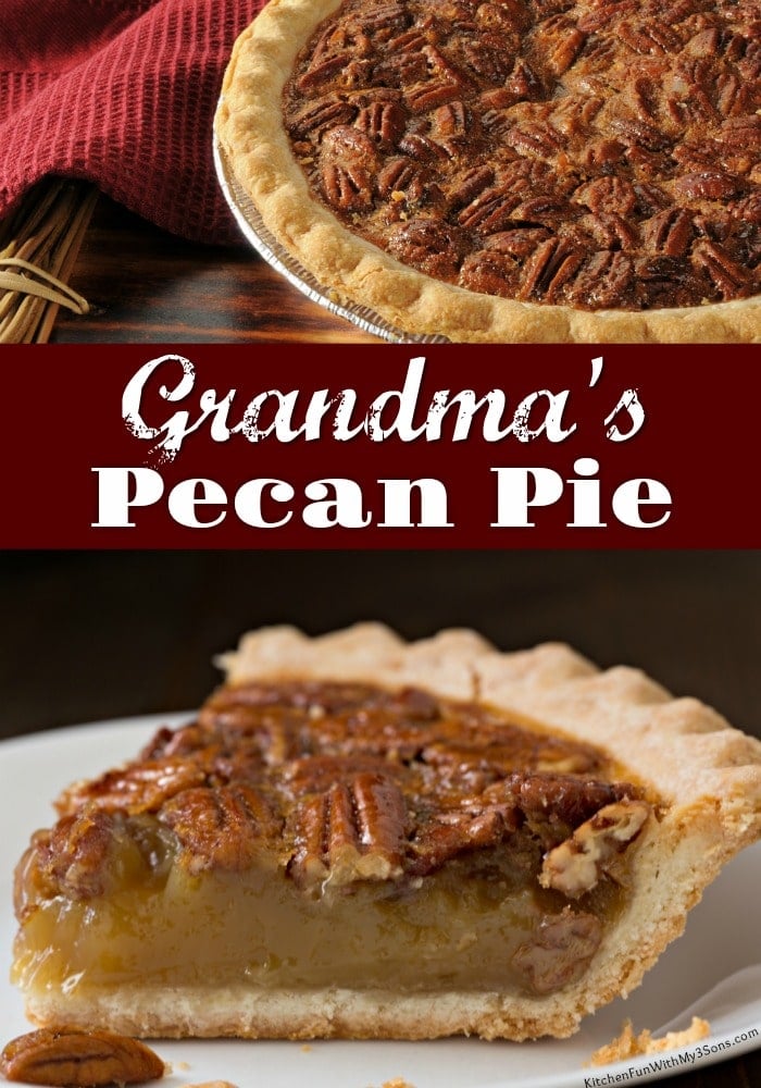 Pinterest graphic with a photo of pecan pie