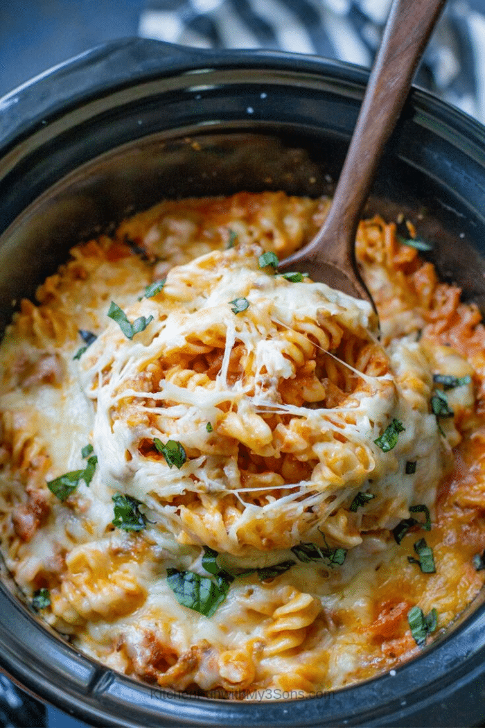 Slow Cooker Pizza Casserole Recipe - Kitchen Fun With My 3 Sons