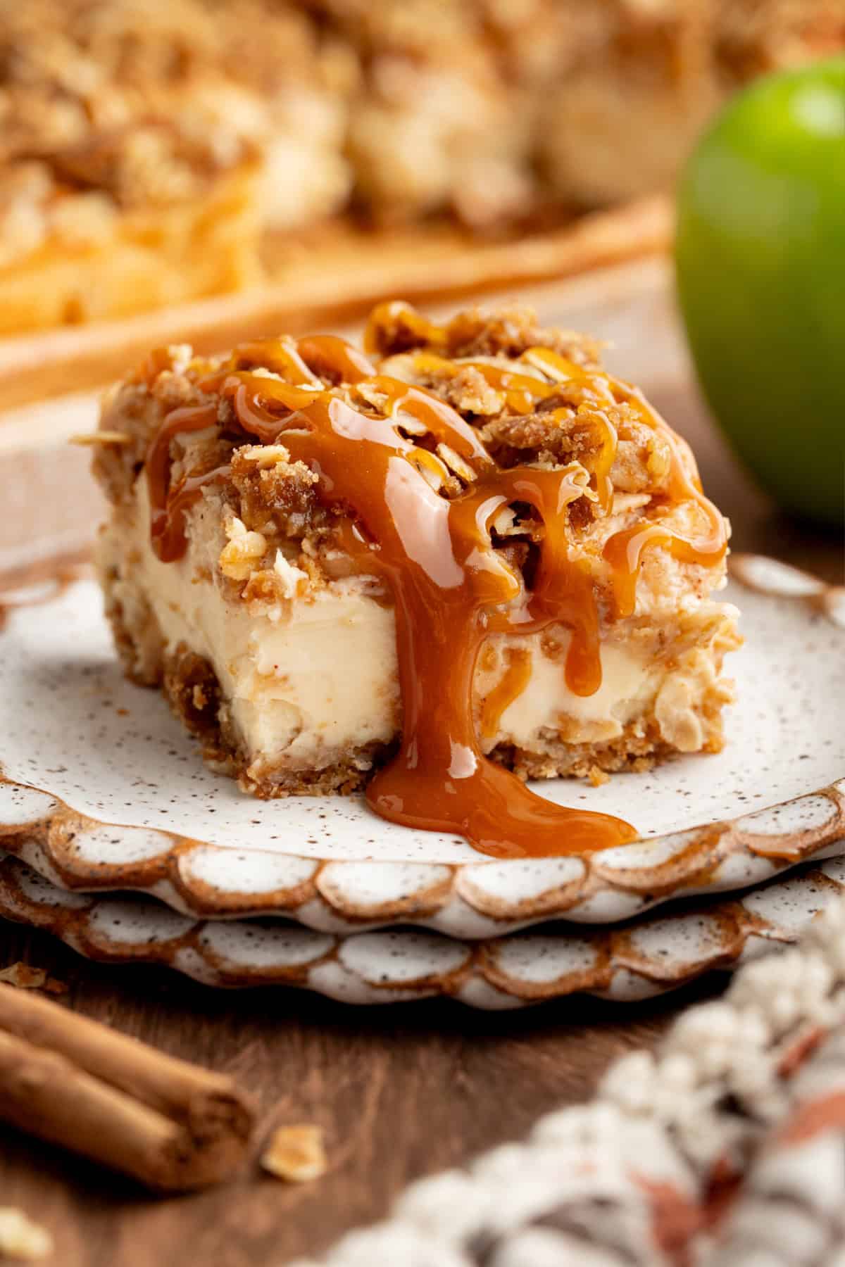 Caramel Apple Cheesecake Bar on a plate