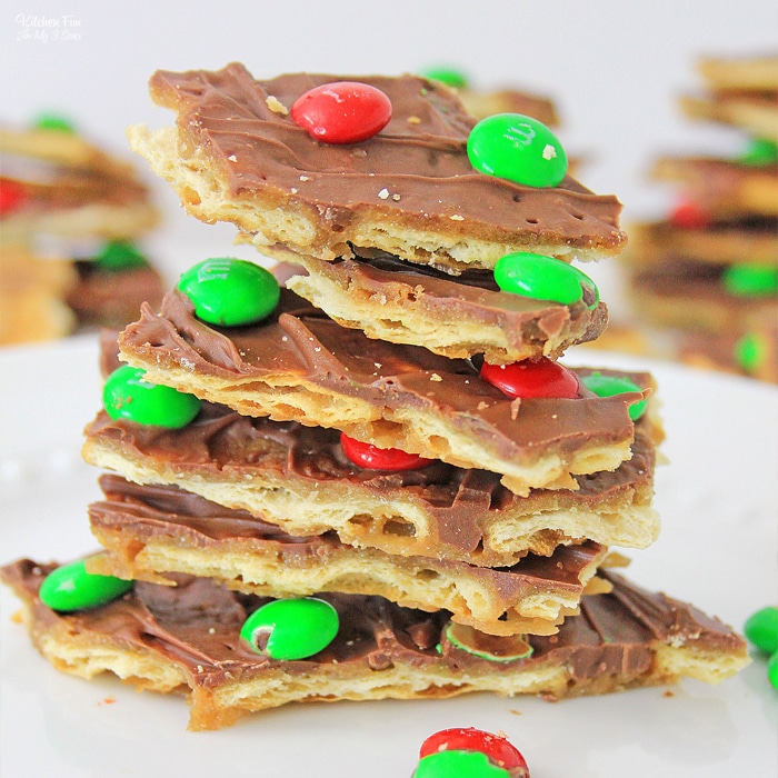A stack of Christmas crack toffee