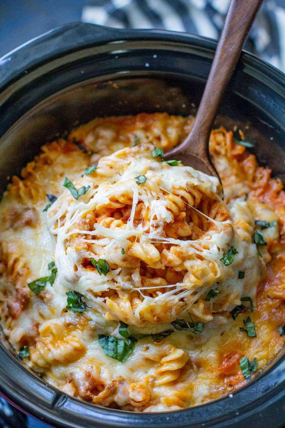 Easy Crock-Pot Pizza Casserole - Plowing Through Life