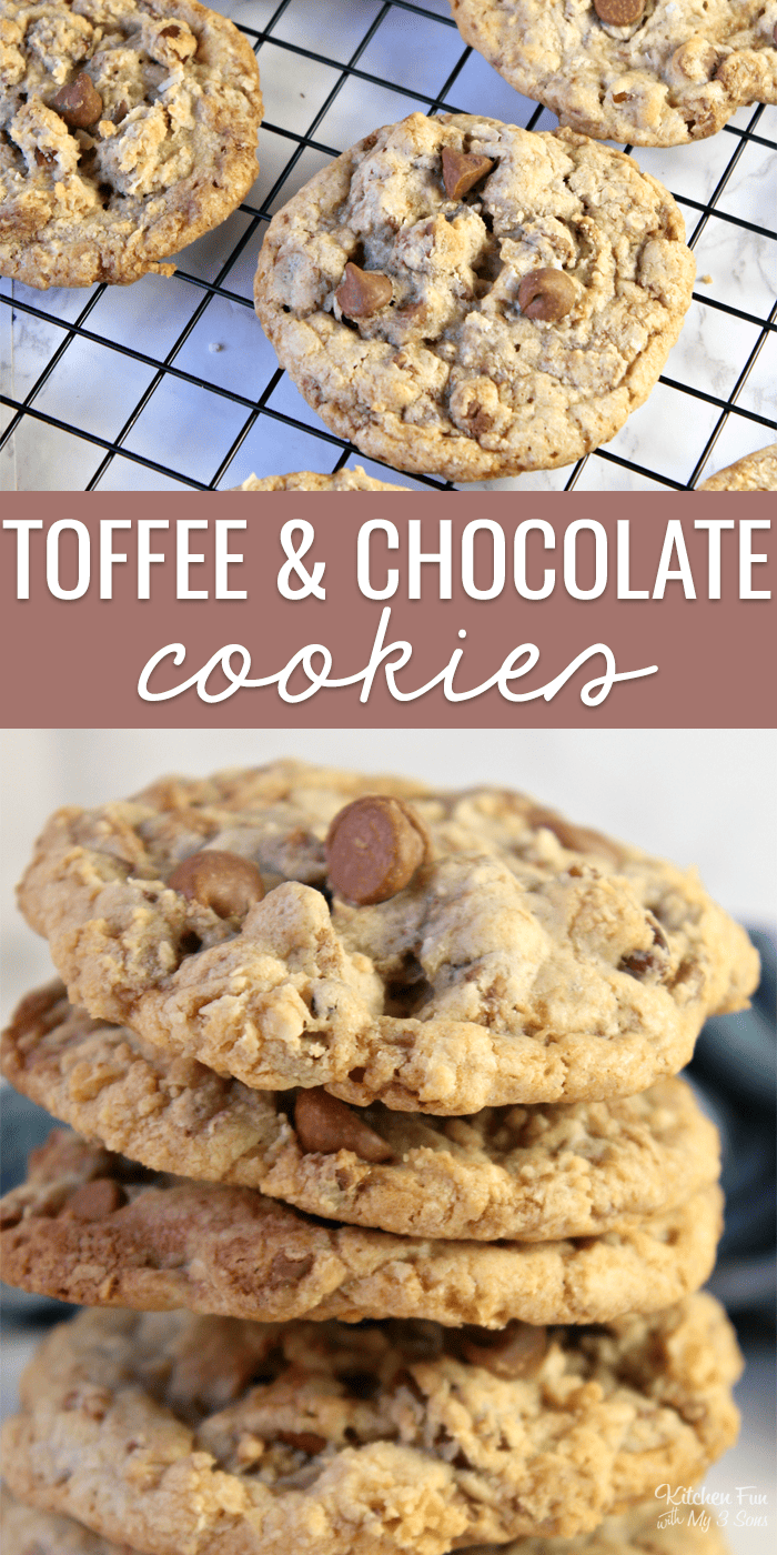 Pinterest title image for Toffee Chocolate Chip Cookies