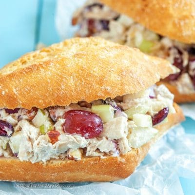 Chicken Waldorf Salad packed into a sandwich.