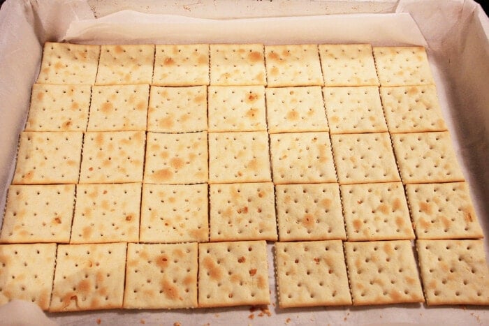 saltine crackers in a pan