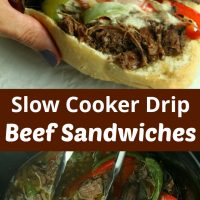 Pinterest title image for Slow Cooker Drip Beef Sandwiches