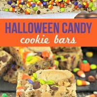 Pinterest title image for Halloween Candy Cookie Bars.