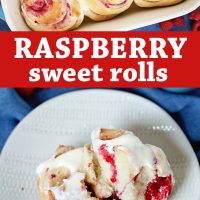 Homemade Raspberry Sweet Rolls with cream cheese frosting.