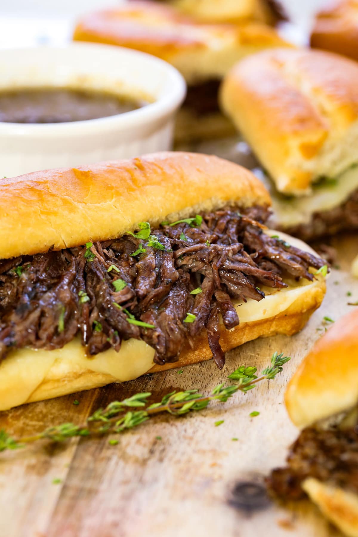 A French dip sandwich without cheese