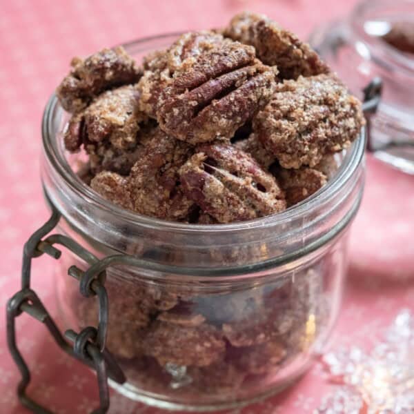 Candied Pecans in a Holiday Gift Jar
