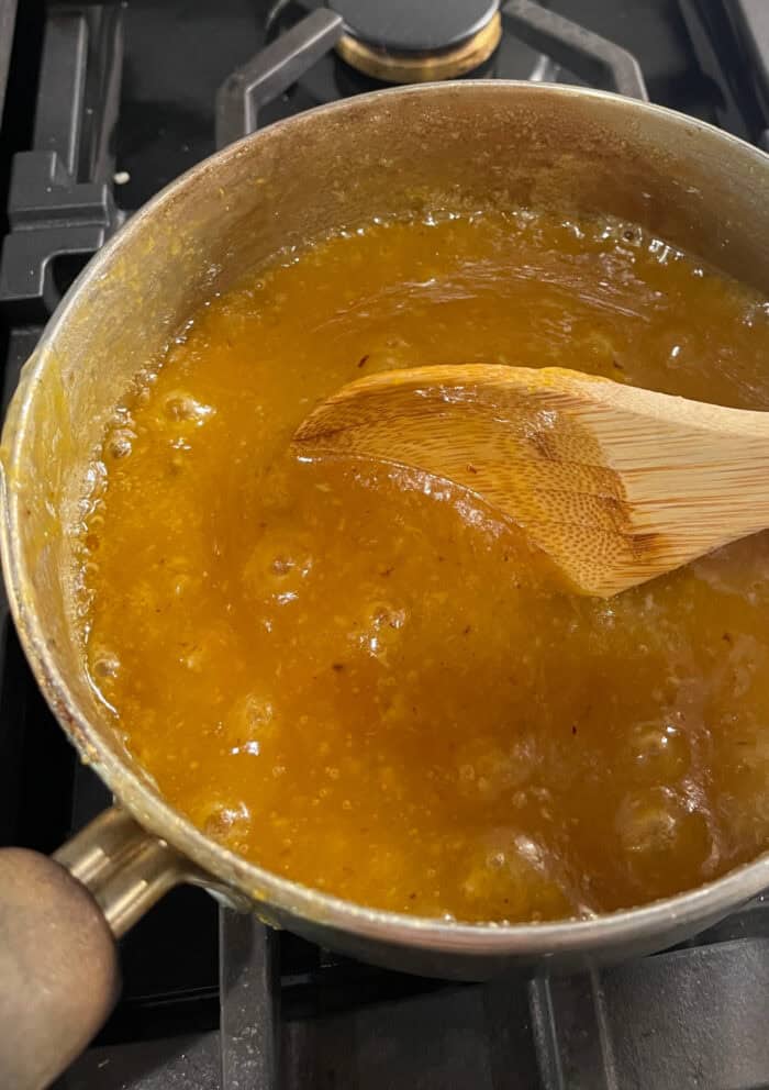 caramelized mixture in a saucepan