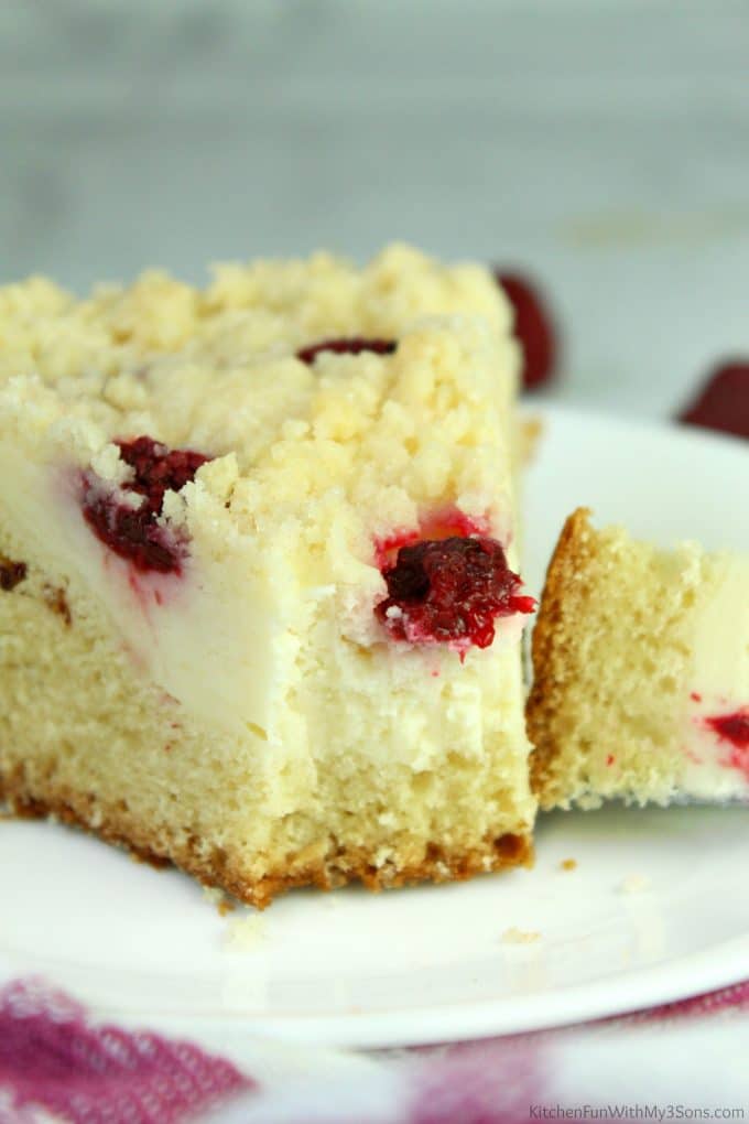 Coffee Cake with layers of cream cheese and raspberries