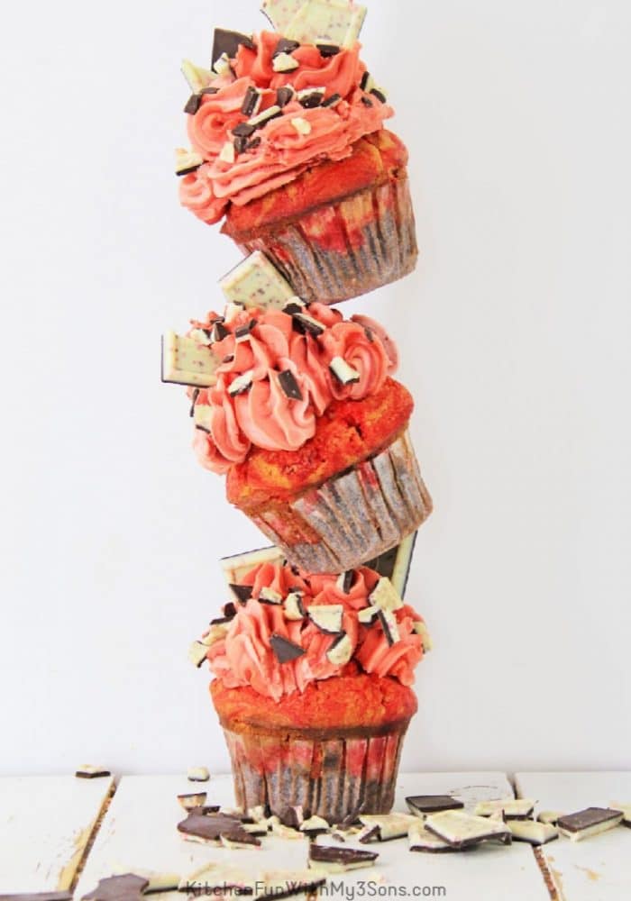 Brownie cupcakes stacked together in tower
