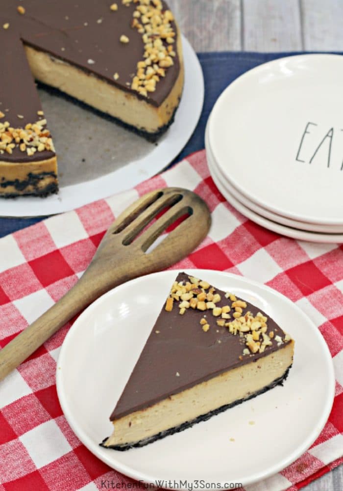 Chocolate topped peanut butter cheesecake