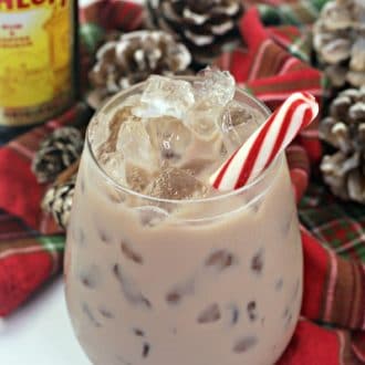 Chocolate white russian with peppermint stick
