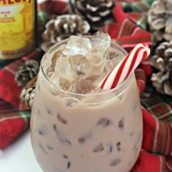 Chocolate white russian with peppermint stick