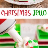 Squares of red and green Christmas Jello.