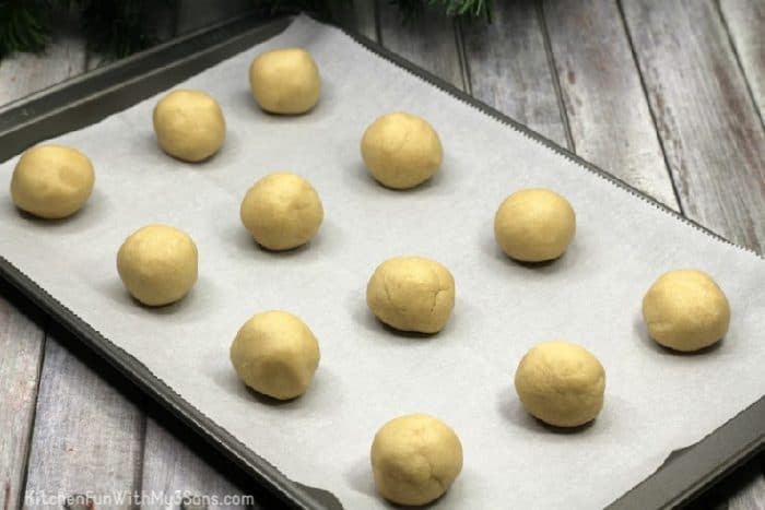Christmas sugar cookies on baking sheet