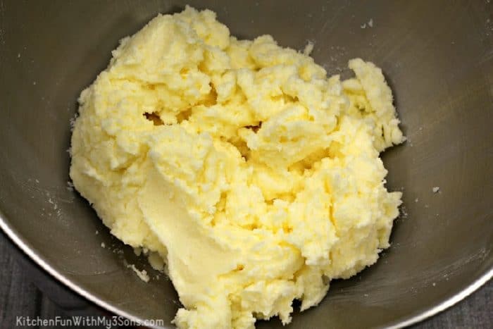 Creaming butter and sugar in large mixing bowl