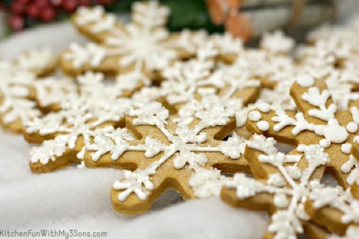 Gingerbread Snowflake cookies stacked together