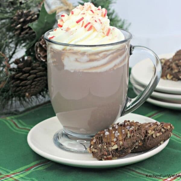 Glass mug of boozy peppermint mocha